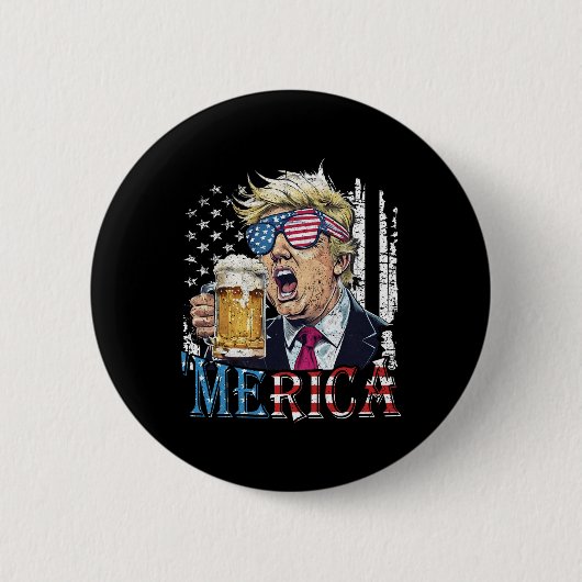 Merica Trump 4. Juli Lustig Trinken Bier Männer W Button (Vorderseite)