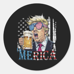 Merica Trump 4. Juli Lustig Trinken Bier Männer W Runder Aufkleber