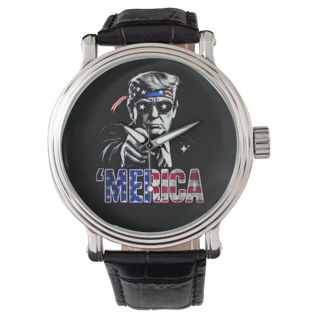 Merica Trump American Flag USA Armbanduhr (Vorderseite)