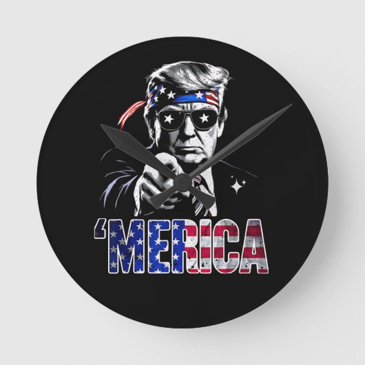 Merica Trump American Flag USA Runde Wanduhr (Vorderseite)