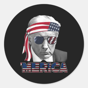 Merica Trump Frohes 4. Juli Trump Amerikanische Fl Runder Aufkleber