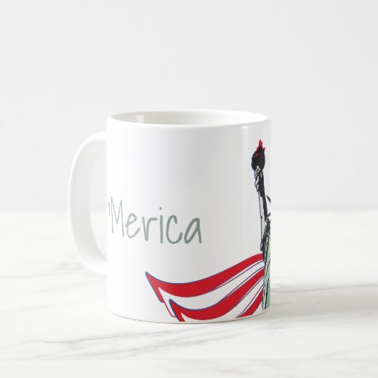 "Merica und Freiheitsstatue Kaffeetasse (Vorderseite Links)