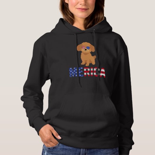 Merica Usa Flag Poodle Dog Sonnenbrille Patriotic Hoodie (Vorderseite)