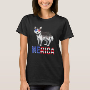 Merica Usa Flagge Sibirien Husky Hund Sonnenbrille T-Shirt
