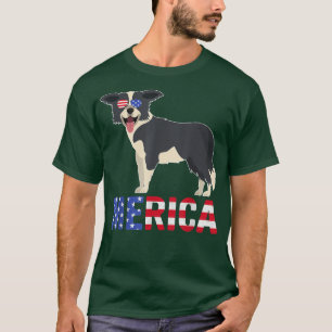 Merica USA Flaggengrenze Collie Dog Sonnenbrille 4 T-Shirt