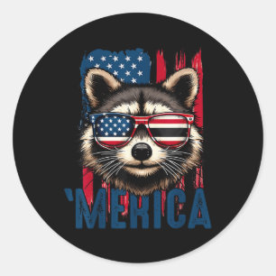 Merica Waschbär Frohes 4. Juli Waschbär Amerikanis Runder Aufkleber