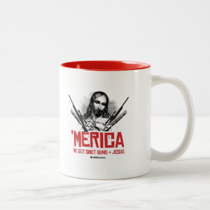 "Merica - Wir haben Waffen und Jesus Got Zweifarbige Tasse