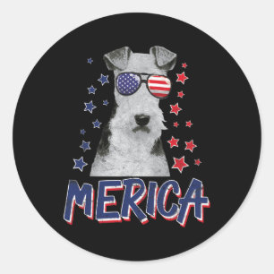 Merica Wire Fox Terrier Dog 4. Juli US-amerikanisc Runder Aufkleber
