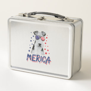 Merica Wire Fox Terrier Dog 4. Juli USA Geschenk Metall Brotdose