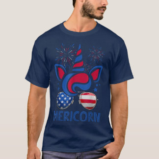 Mericorn Unicorn Face & American Flag Sonnenbrille T-Shirt