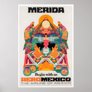 Merida-Reiseposter Yucatan Mexiko Vintage-Kunst Poster