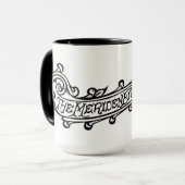 Meriden-Feuer-Arme gravierte Rolle-Logo-Tasse Tasse (Vorderseite Links)