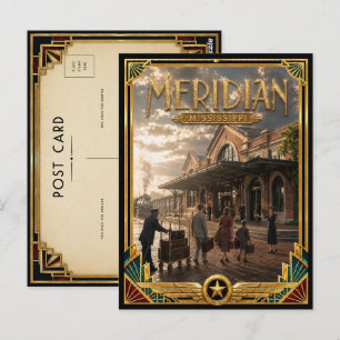Meridian Mississippi Vintage Art Deco Goldenes Zei Postkarte