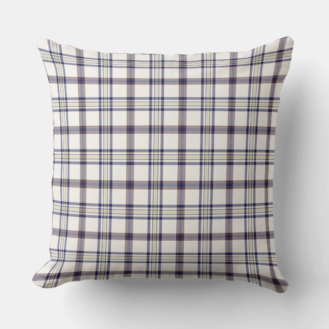 Merino White and Blue Zodiac Plaid Kissen (Vorderseite)