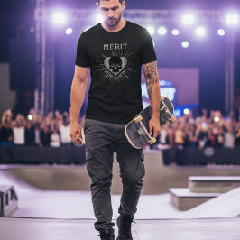 Merit-Totenkopf-Herz-Grunge-Grafik-T-Shirt T-Shirt