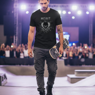 Merit-Totenkopf-Herz-Grunge-Grafik-T-Shirt T-Shirt