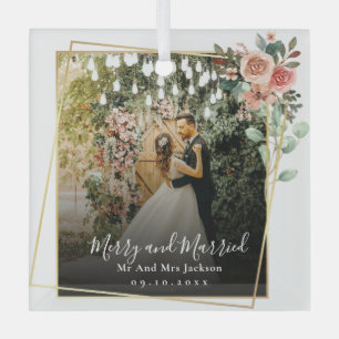 Merk und Verheiratet Newleweds Christmas Floral Ornament Aus Glas