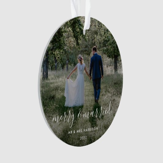 Merk und Verheiratet | Newleweds Weihnachts-Foto Ornament (Vorderseite)