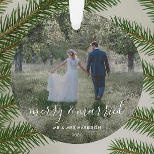 Merk und Verheiratet Newleweds Weihnachts-Foto Ornament