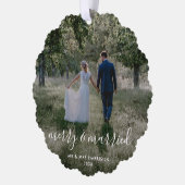 Merk und Verheiratet | Newleweds Weihnachts-Foto Ornament Karte (Links)