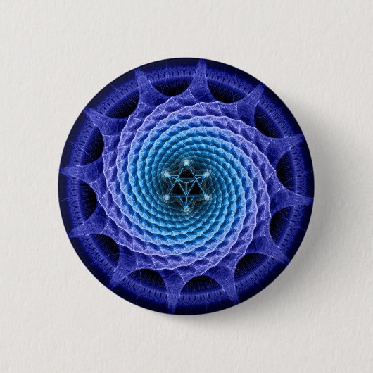 Merkaba gewundenes Mandala-Blau Button (Vorderseite)