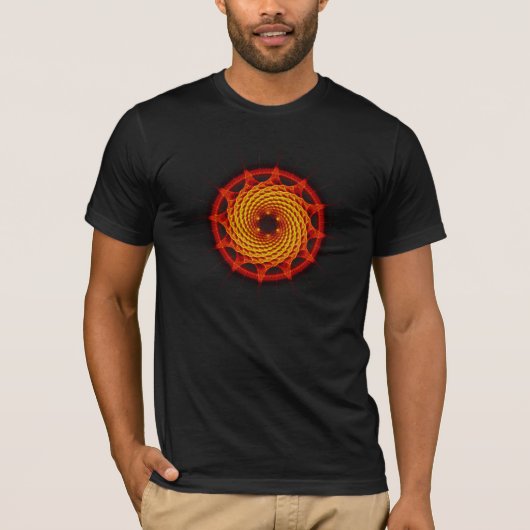 Merkaba gewundenes Mandala-Rot (Fraktal-Geometrie) T-Shirt (Vorderseite)