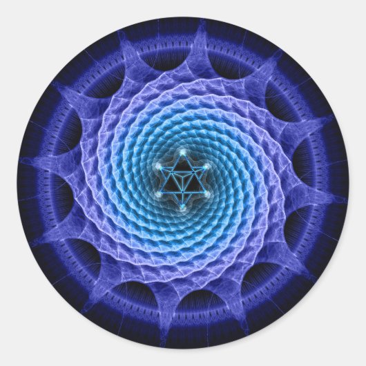 Merkaba Spiral Mandala Blue ( Fraktal Geometry ) Runder Aufkleber (Vorderseite)