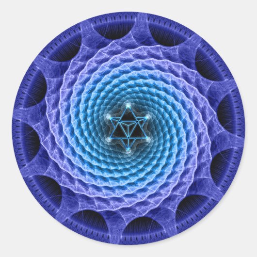 Merkaba Spiral Mandala Blue Fraktal Sticker (Vorderseite)