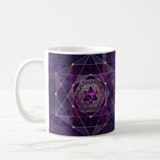 Merkabah in Blume des Lebens - Heilige Geometrie Kaffeetasse (Links)