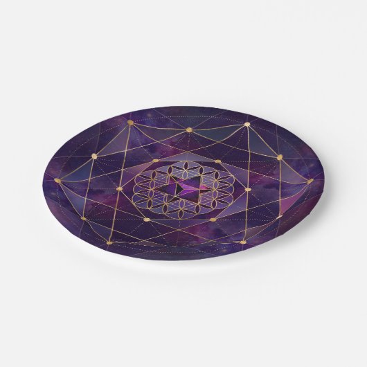 Merkabah in Blume des Lebens - Heilige Geometrie Pappteller (Schrägansicht)