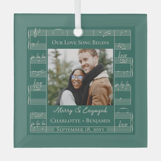 Merke Verlobte Liebe Song Sheet Music Couples Foto Ornament Aus Glas (Vorderseite)
