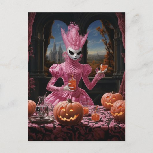 Merkwürdig rosa Halloween-Person Postkarte (Vorderseite)