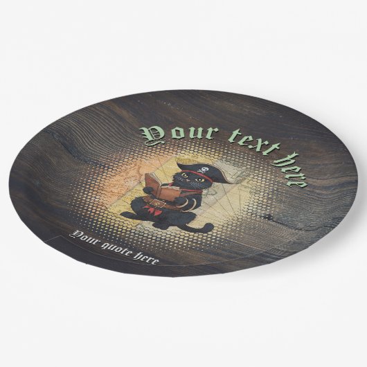 Merkwürdige Piratenkatze entziffert alte Geheimnis Pappteller (Schrägansicht)