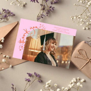 Merkwürdige Sterne Orange Rosa Abschlussfoto Danke Ankündigung