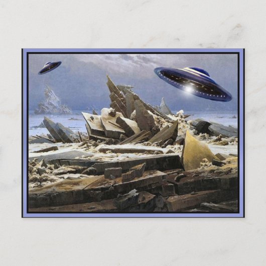 Merkwürdiger Planet - UFO-Besuch Postkarte (Vorderseite)