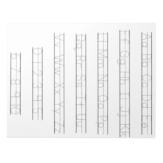 Merkzettel für Alphabet- und Zahlendarstellung Notizblock (Vorderseite)