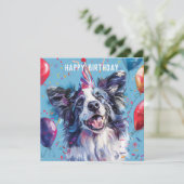 Merle Border Collie Birthday Karte (Stehend Vorderseite)