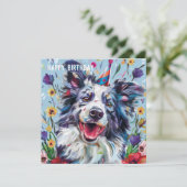 Merle Border Collie Birthday Karte (Stehend Vorderseite)