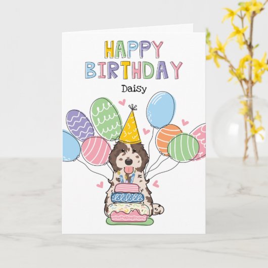 Merle Cockapoo Cavapoo Dog Happy Birthday Karte (Gelbe Blume)