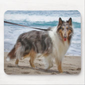 Merle Collie Dog am Strand Mousepad (Vorne)