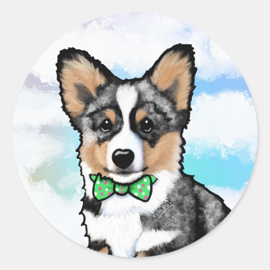 Merle Corgi Runder Aufkleber (Vorderseite)