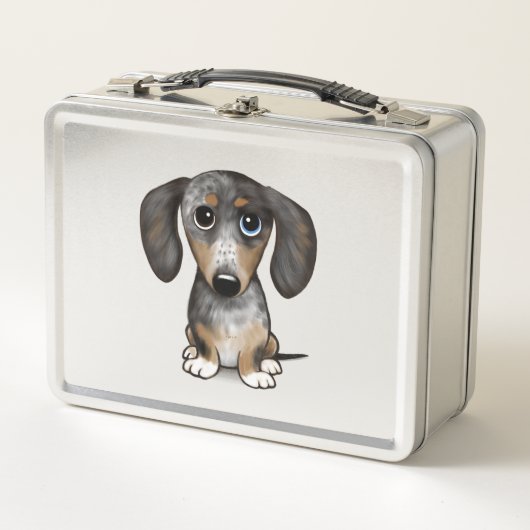Merle Dapple Dackel Niedliche Dackel Dog Metall Brotdose (Vorderseite)