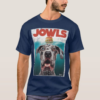 Merle Dogge Däne Jowls Pawsop Blaues Auge Brauner T-Shirt