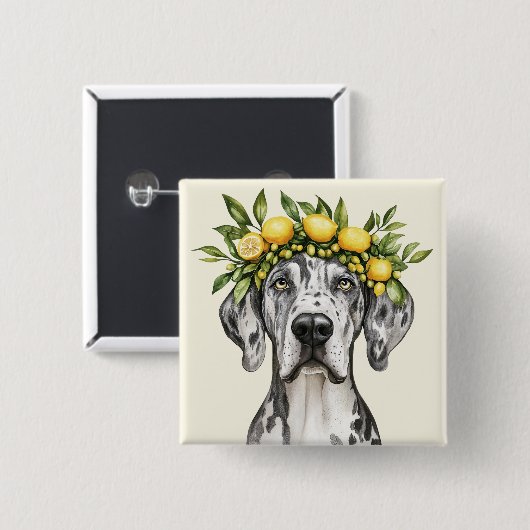 Merle Great Dane Dog Lemon Crown Button (Vorne & Hinten)