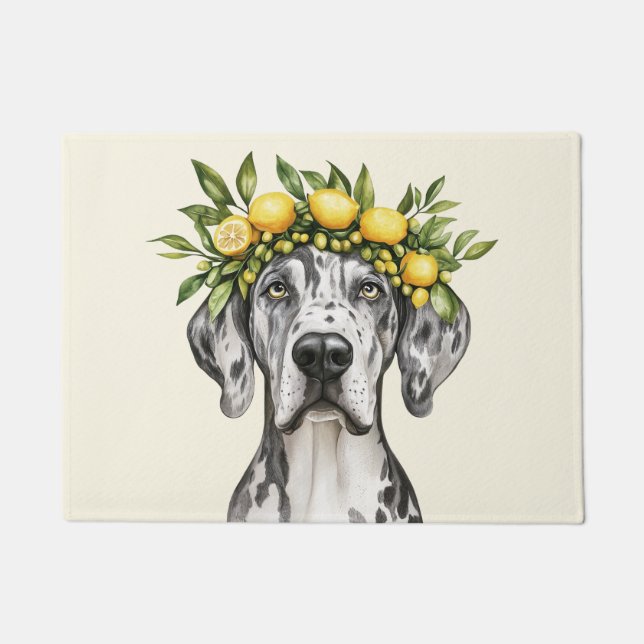 Merle Great Dane Dog Lemon Crown Fußmatte (Vorderseite)