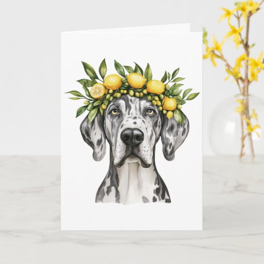 Merle Great Dane Dog Lemon Crown Karte (Gelbe Blume)
