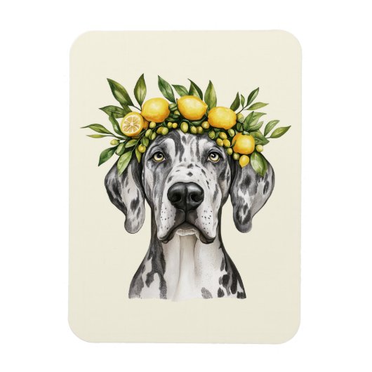 Merle Great Dane Dog Lemon Crown Magnet (Vertikal)