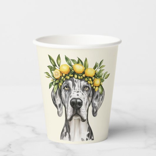 Merle Great Dane Dog Lemon Crown Pappbecher (Vorderseite)