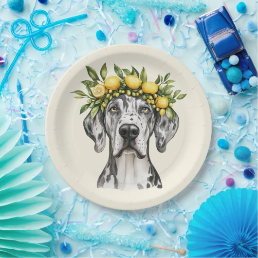 Merle Great Dane Dog Lemon Crown Pappteller (Party)