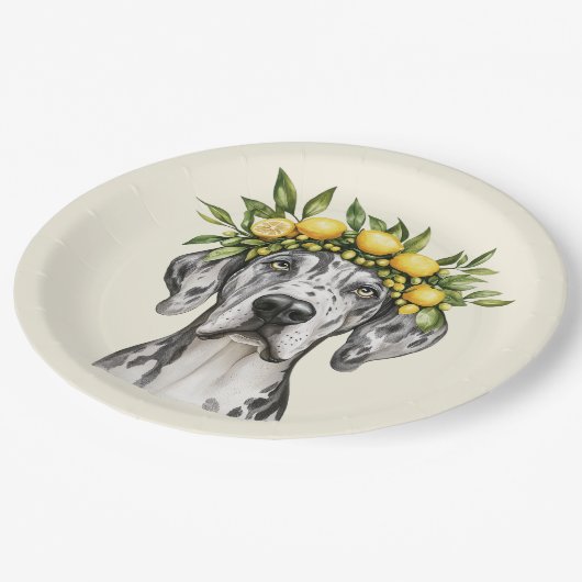 Merle Great Dane Dog Lemon Crown Pappteller (Schrägansicht)